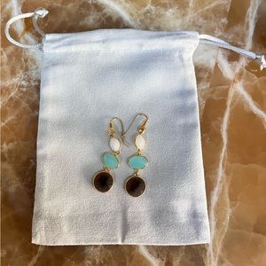 cute gold drop earring teal white brown